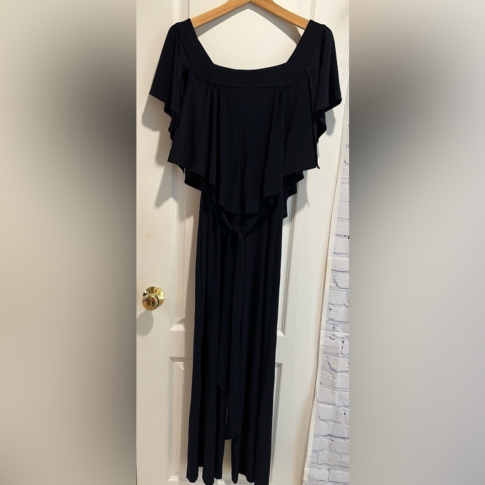 Emma & Michele Womens Solid navy Pants Jumpsuit Flutter Sleeves Size Small